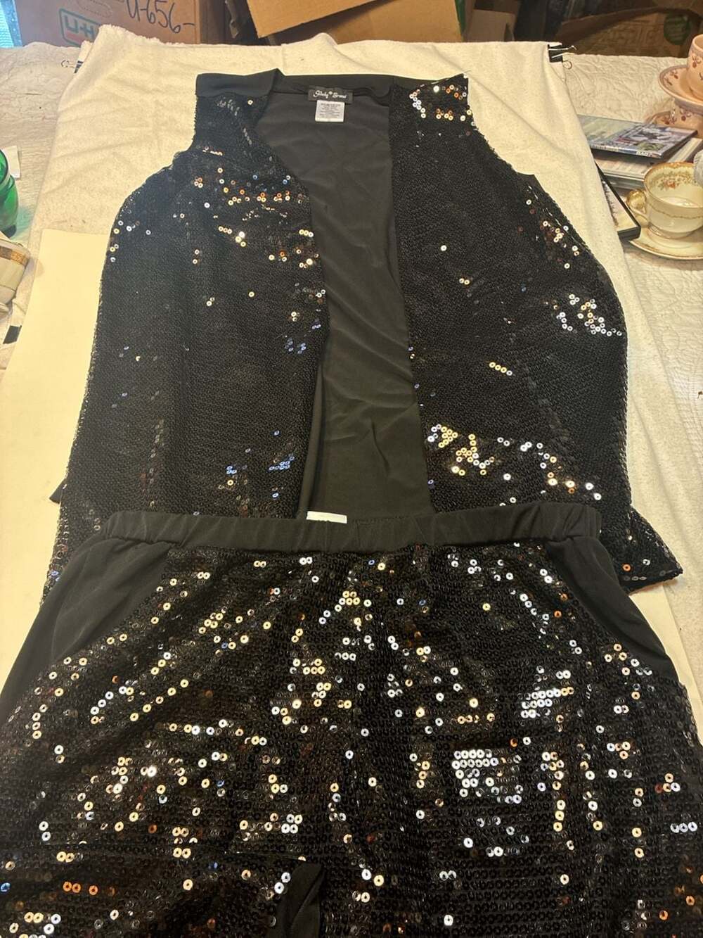 Slinky Brand Sequin Sleeveless Vest and Matching Pants 2-Piece Set